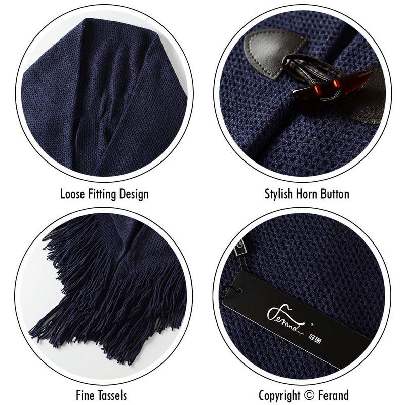 Ferand Shawl Wraps for Women â€“ Toggle Closure, Elegant Fringe Shawl for Travel, Work, or Casual Outfits, Perfect for Fall Layering, Navy blue - Image 4
